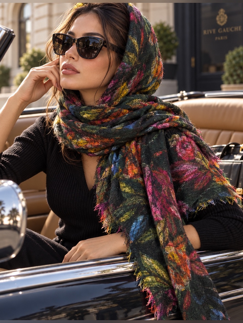 CASHÀ Italy 10% Cashmere 90% Modal Floral Scarf Shawl Wrap 72x24 Multicolor Soft
